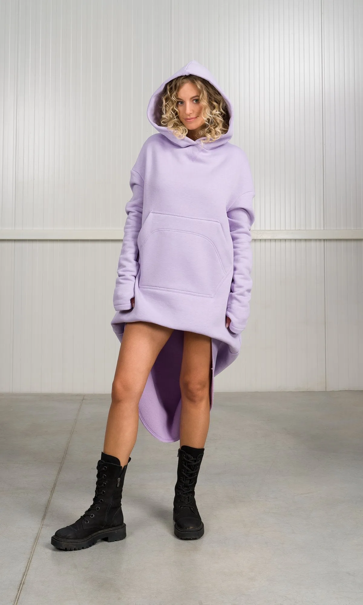 Tuck Front Maxi Asymmetric Hoodie