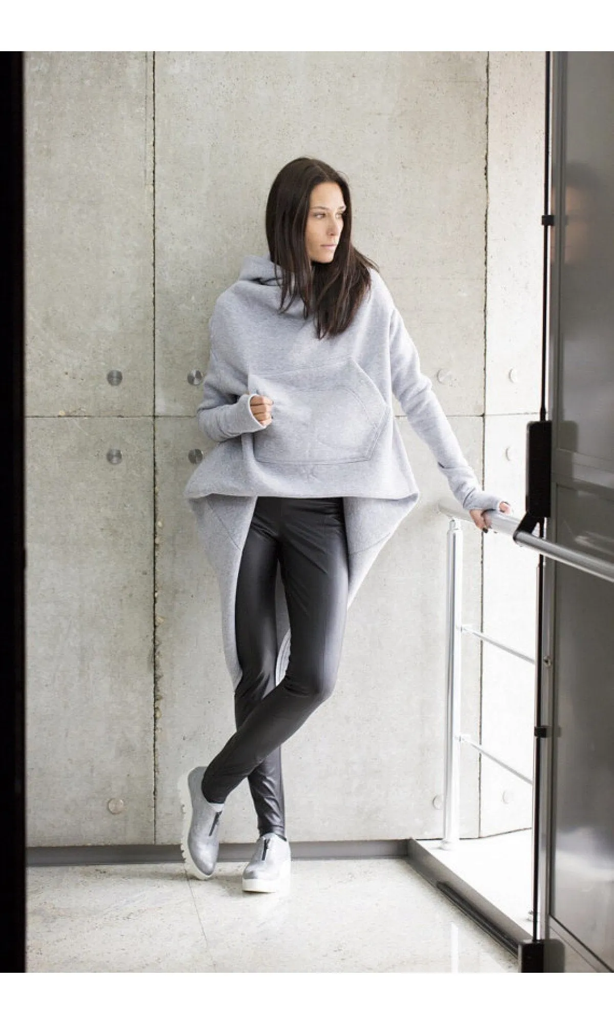 Tuck Front Maxi Asymmetric Hoodie