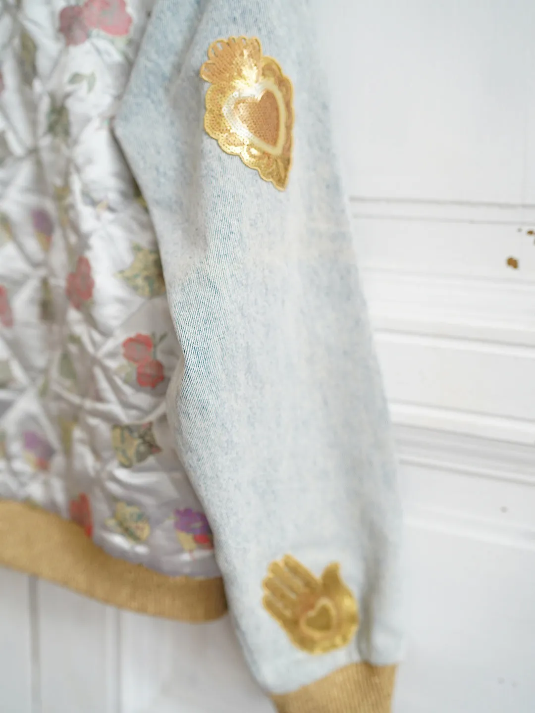 Unlogical Poem Cat Brocade Quilted Patchwork Denim Souvenir Jacket