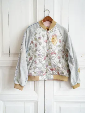 Unlogical Poem Cat Brocade Quilted Patchwork Denim Souvenir Jacket