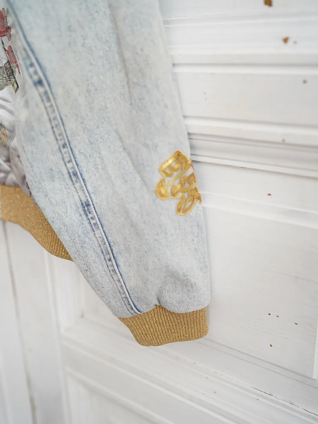 Unlogical Poem Cat Brocade Quilted Patchwork Denim Souvenir Jacket