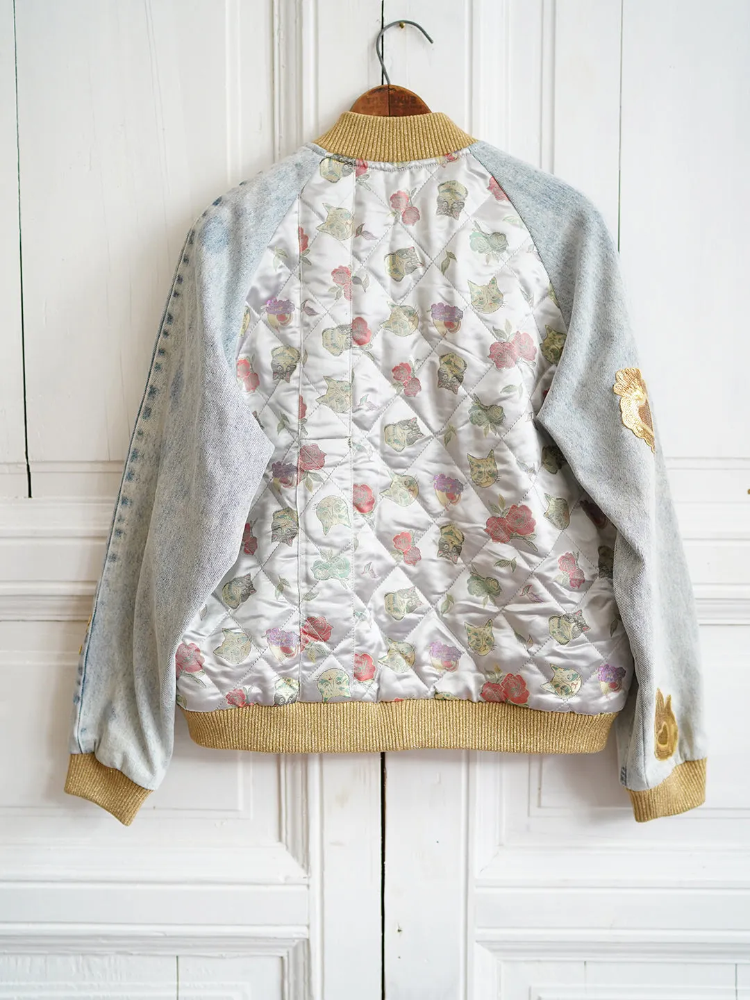 Unlogical Poem Cat Brocade Quilted Patchwork Denim Souvenir Jacket