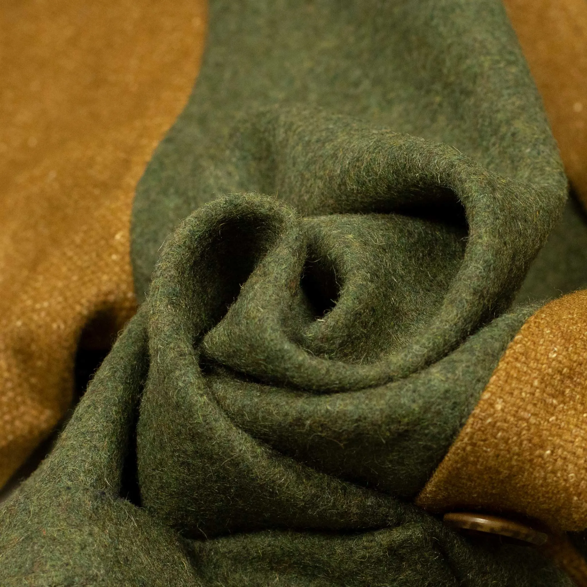 V-neck cardigan jacket in green and brown mixed loden wool