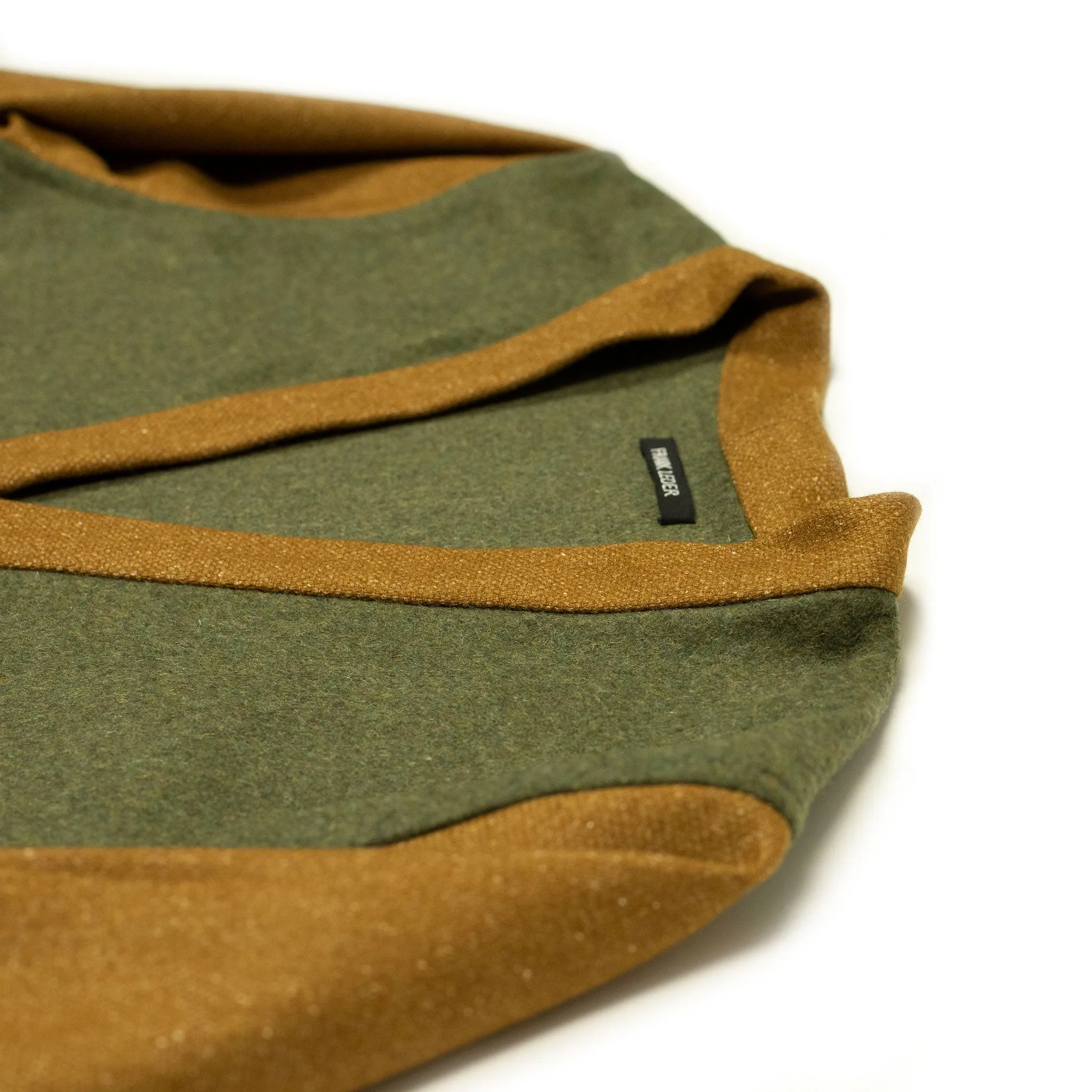 V-neck cardigan jacket in green and brown mixed loden wool