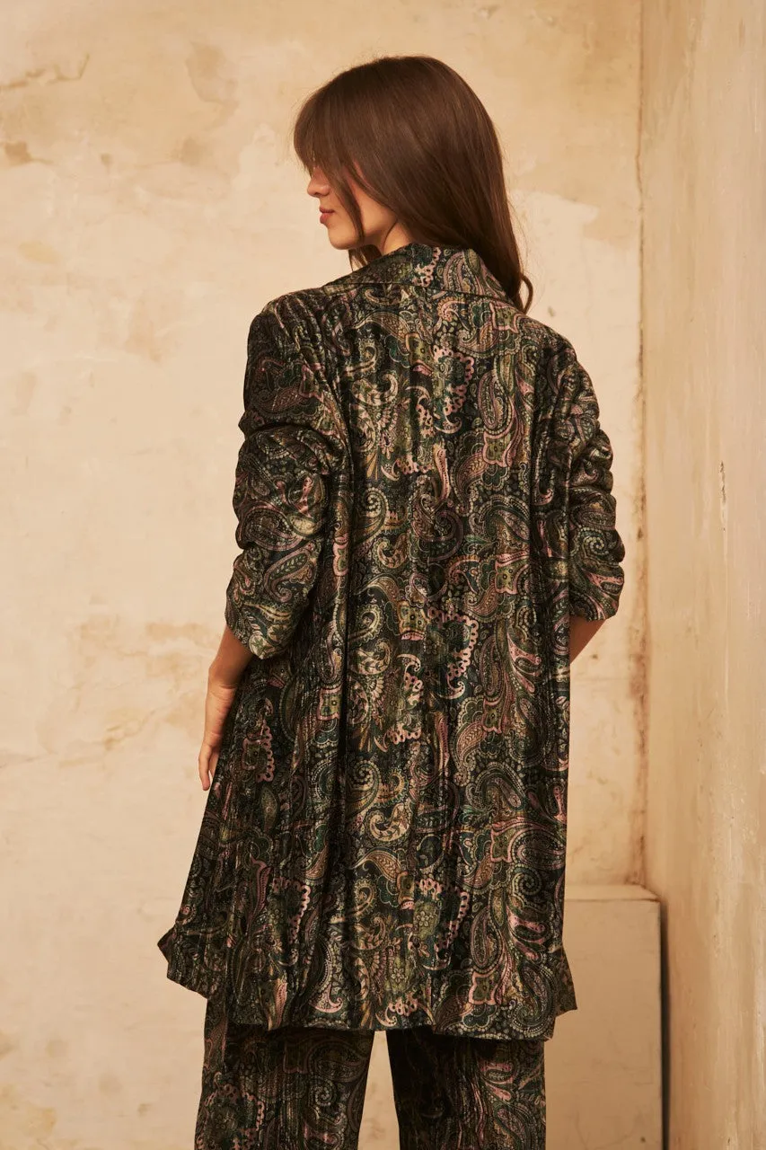 Velvet Printed Jacket in dark green by NKN