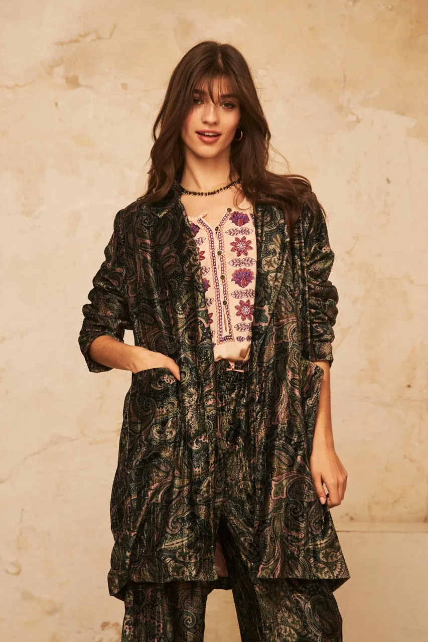 Velvet Printed Jacket in dark green by NKN