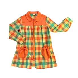 Vintage 1970's Check Green  / Orange Dress / Blouse  / 5-6Y