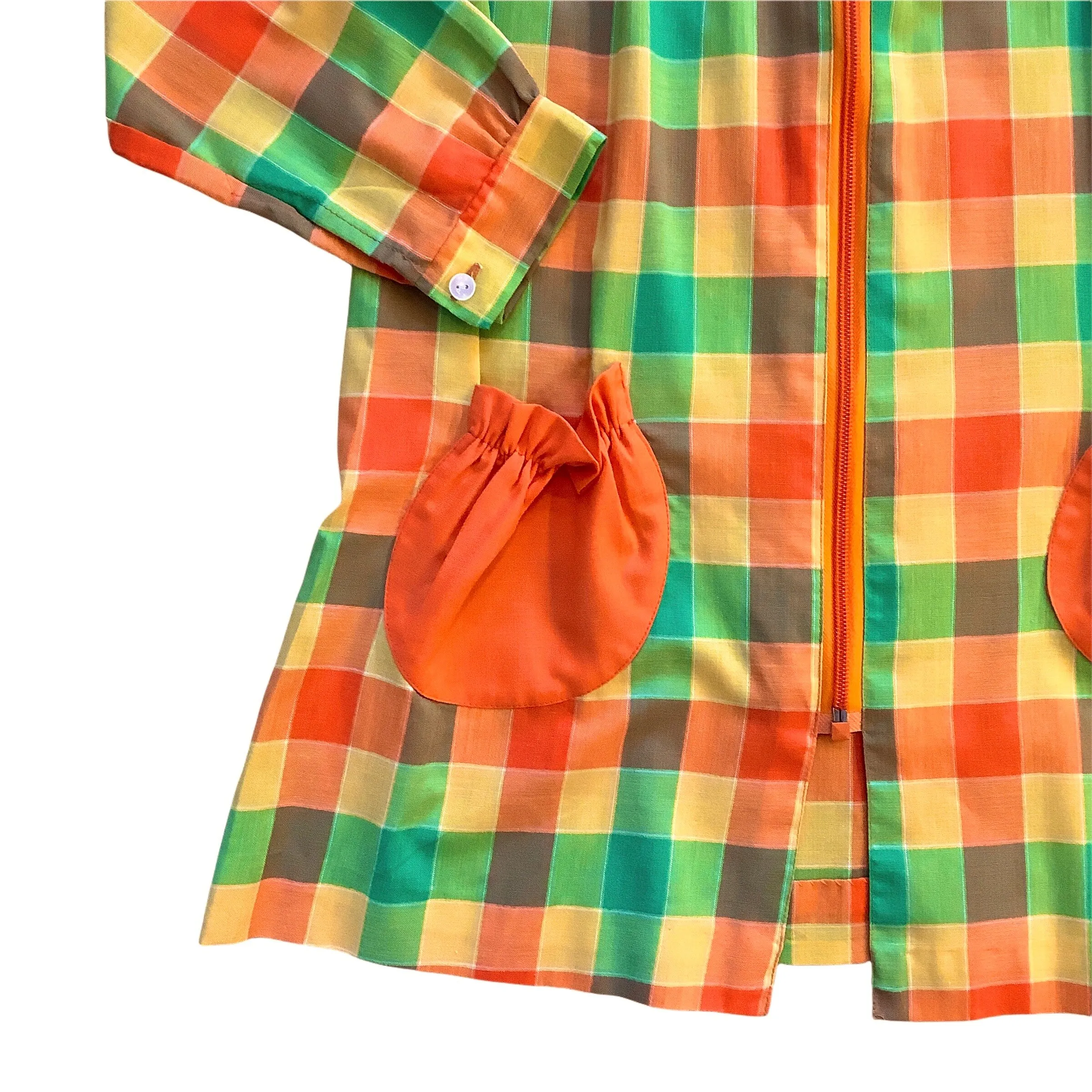 Vintage 1970's Check Green  / Orange Dress / Blouse  / 5-6Y