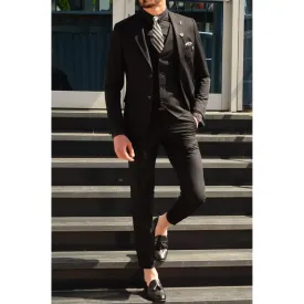 Wiaofellas  -  Black Men Suits Classic Single Breasted Peak Lapel Wedding Tuxedo Chic Smart Casual Slim Suits 3 Piece (Jacket Vest Pants)