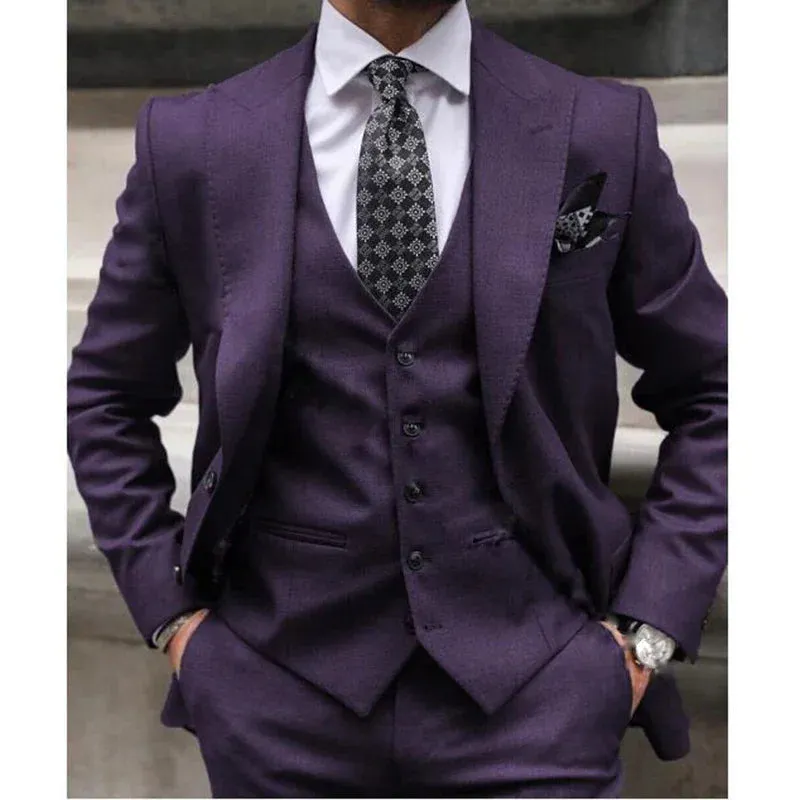 Wiaofellas  -  Classic Solid Men Suits Formal Fashion Peak Lapel Smart Casual Outfits Groomsmen Wedding Party Tuxedo Slim Costume Homme