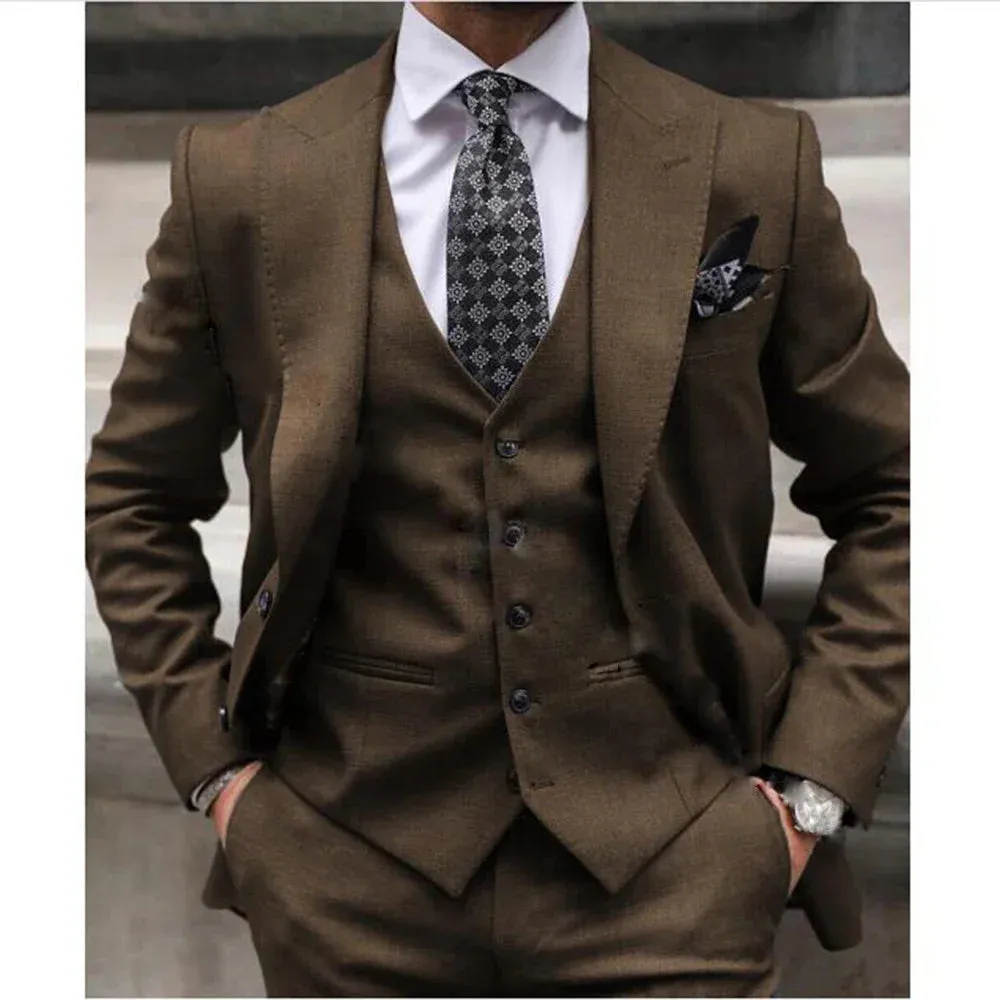 Wiaofellas  -  Classic Solid Men Suits Formal Fashion Peak Lapel Smart Casual Outfits Groomsmen Wedding Party Tuxedo Slim Costume Homme