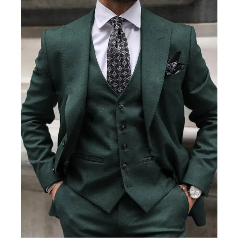 Wiaofellas  -  Classic Solid Men Suits Formal Fashion Peak Lapel Smart Casual Outfits Groomsmen Wedding Party Tuxedo Slim Costume Homme