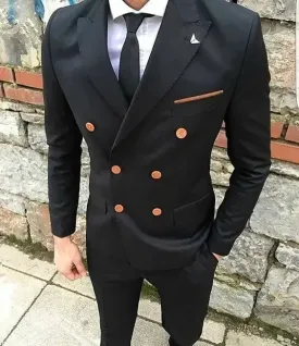 Wiaofellas  -  Gentle Black Men Suit Double Breasted Smart Business Jacket Prom Groom Tuxedo Slim Fit 2 Piece Custom Blazer Set Terno Masculino