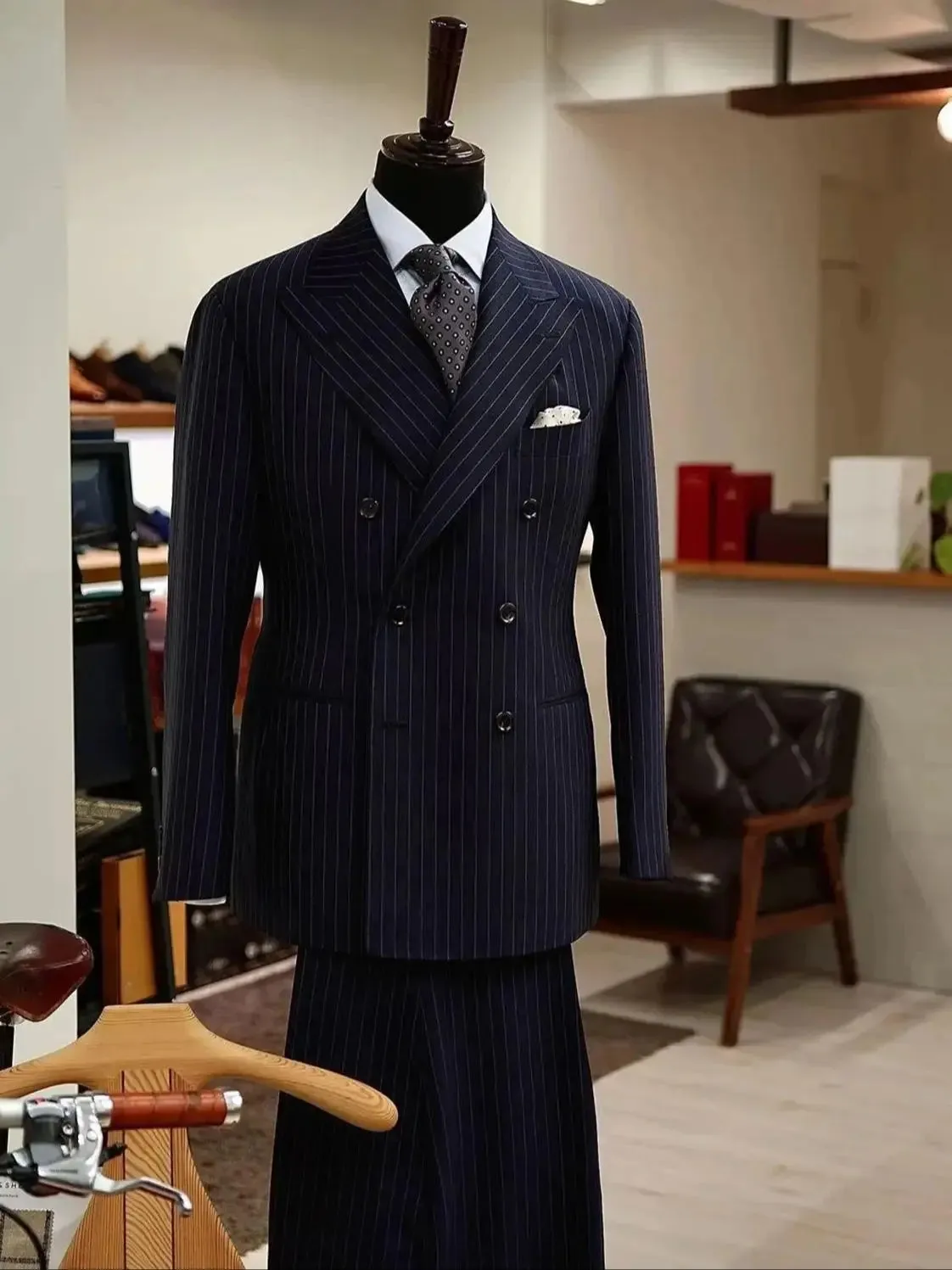 Wiaofellas  -  New Pinstripe Men's Suit 2 Pieces Blazer Jacket and Pants Custom Made Business Wear Wedding Groom Costume Homme