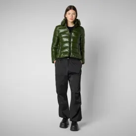 Woman's animal free hooded puffer jacket Cosmary in pine green