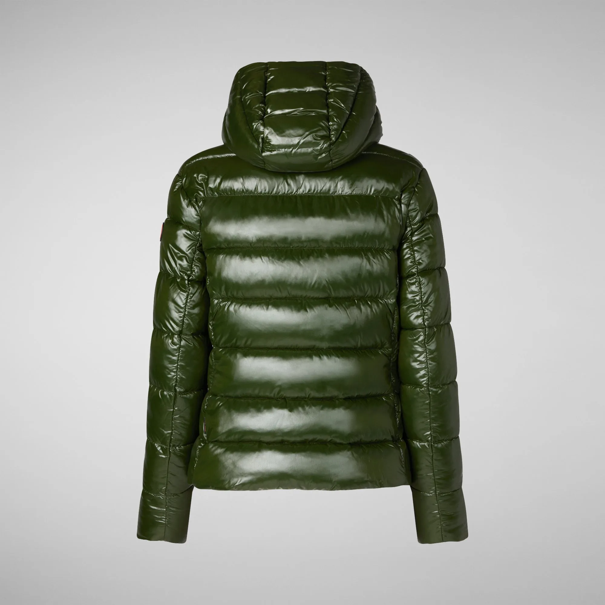 Woman's animal free hooded puffer jacket Cosmary in pine green