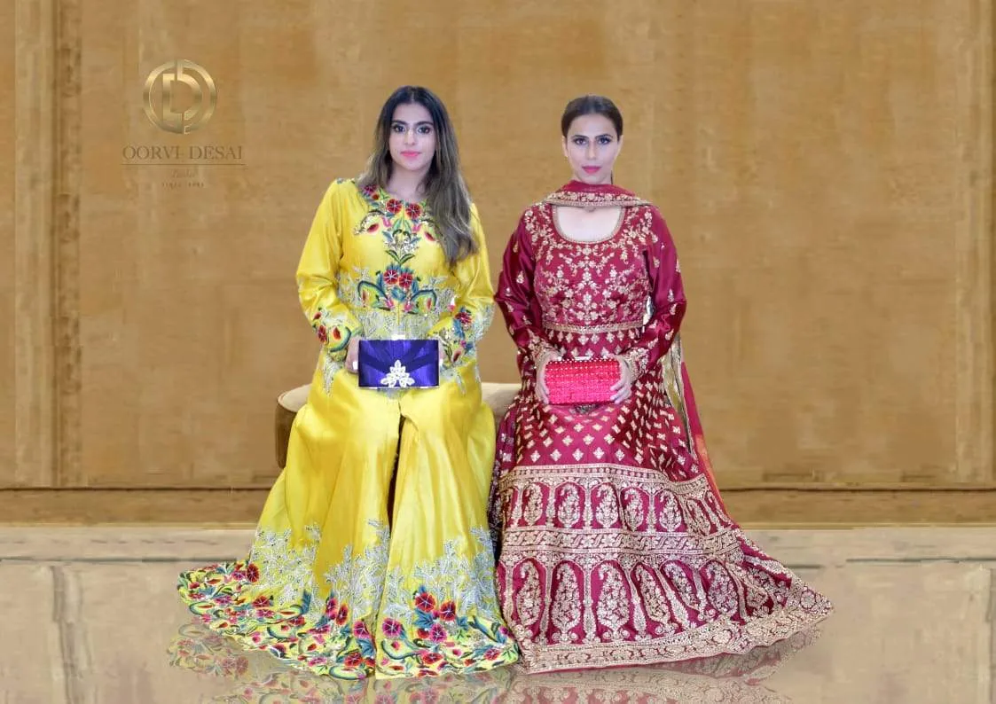 Yellow Silk  Reshamwork Jacket Length Set with Churidaar and Dupatta