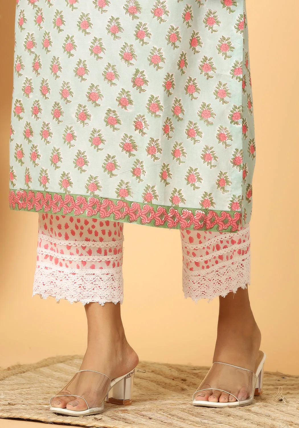 Zeenat - Hand Block Print Cotton Suit Set With Pure Mulmul Cotton Dupatta